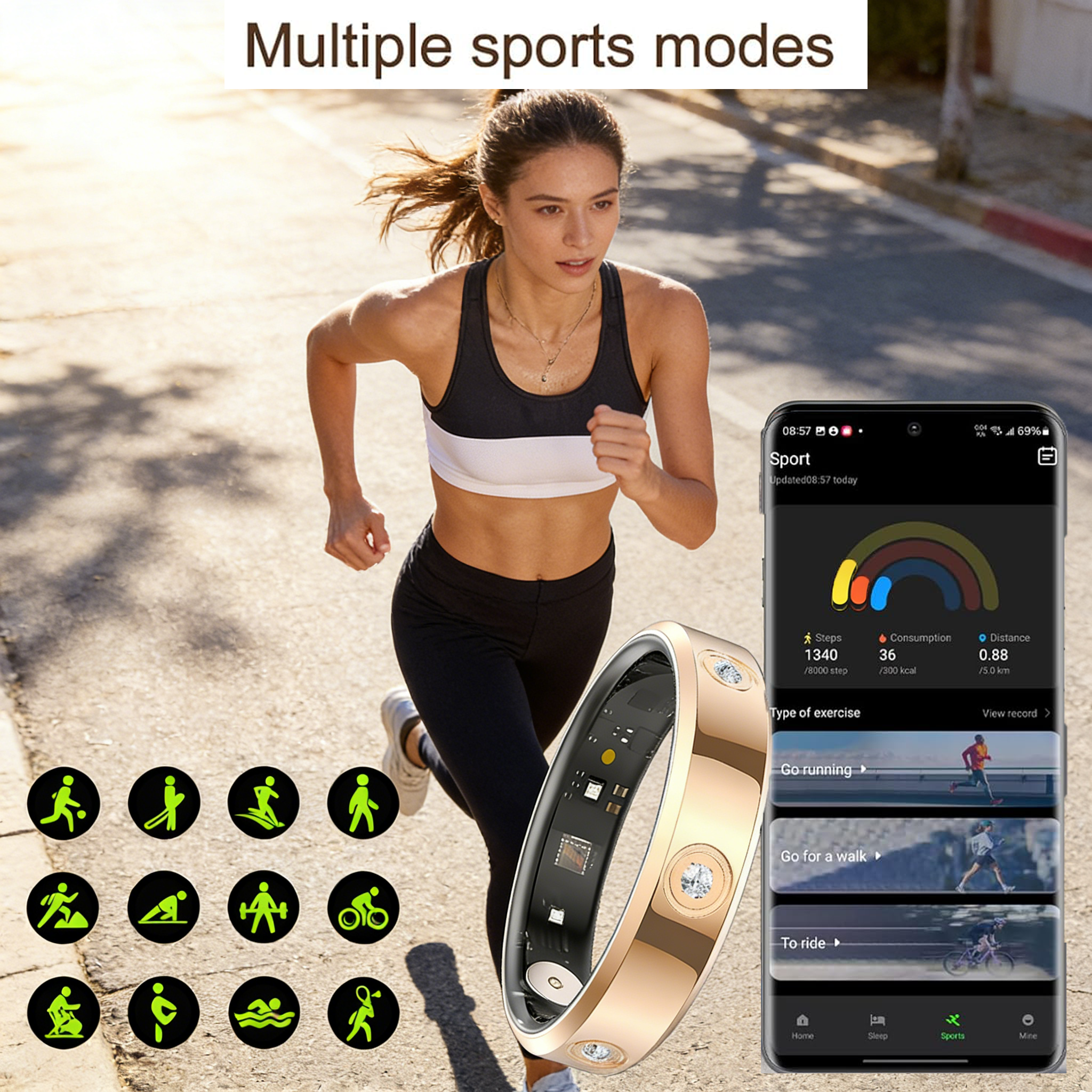 Wrongduck HR1 Bluetooth Smart Ring Health Tracker for Women