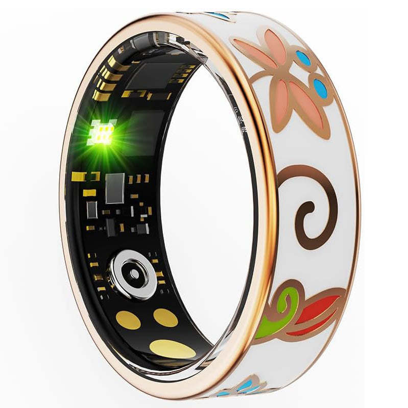 Side view of Butterfly Floral smart ring on white background