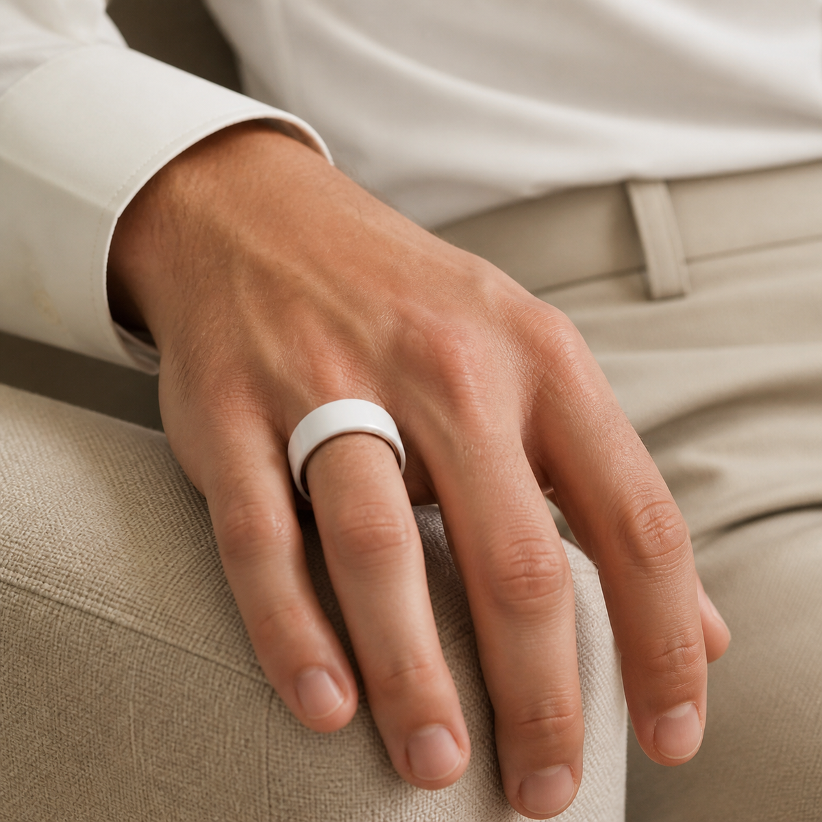 White ceramic smart ring worn by a man#color_ceramics-white