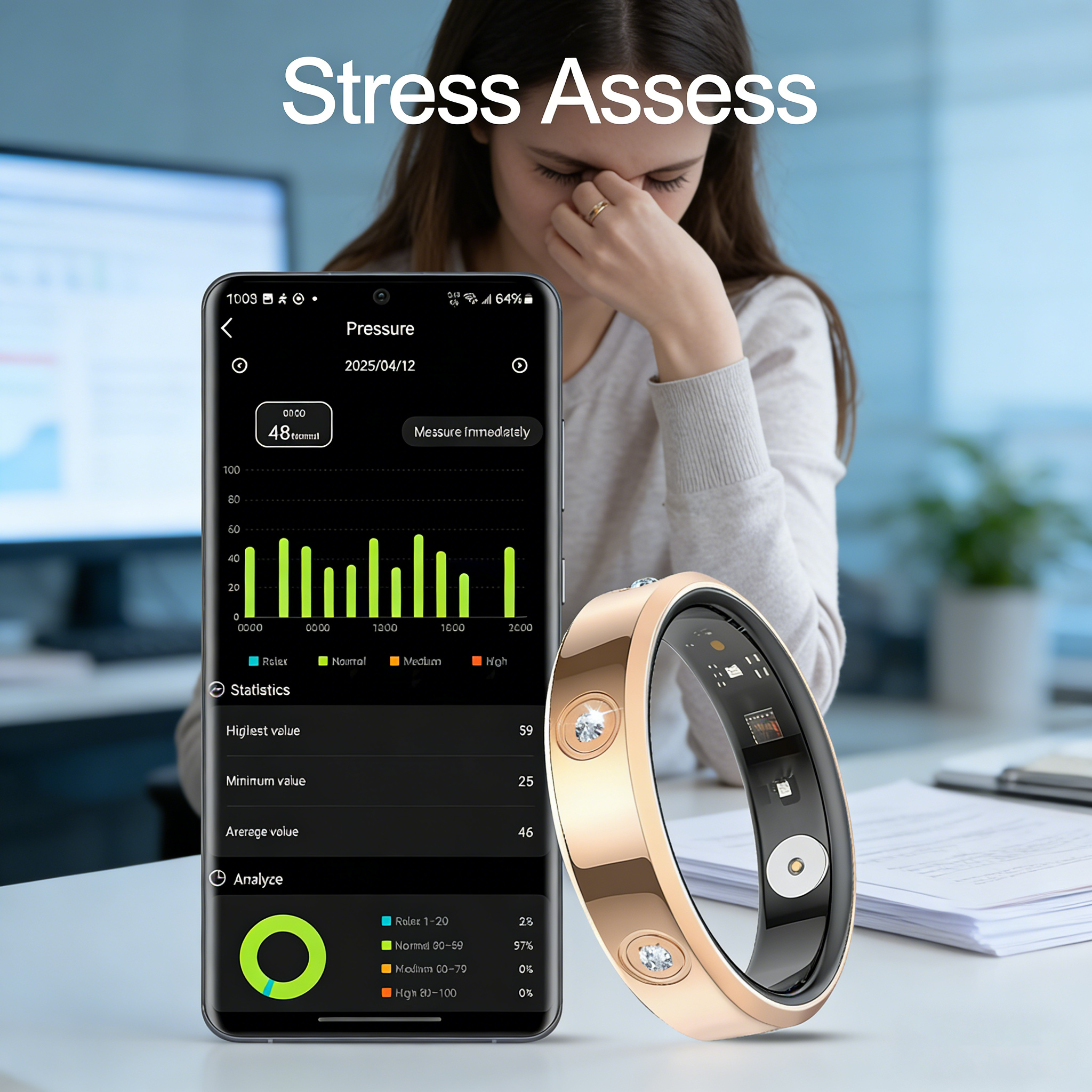 Wrongduck HR1 Bluetooth Smart Ring Health Tracker for Women