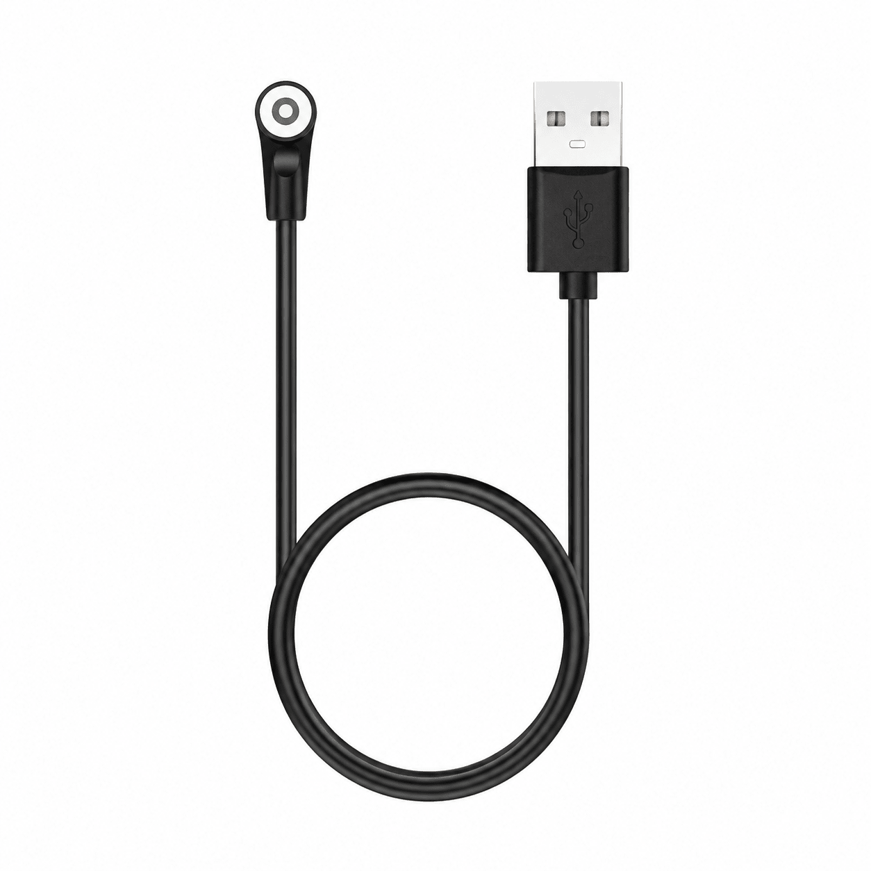 Black USB-A replacement charging cable with round magnetic connector on white background