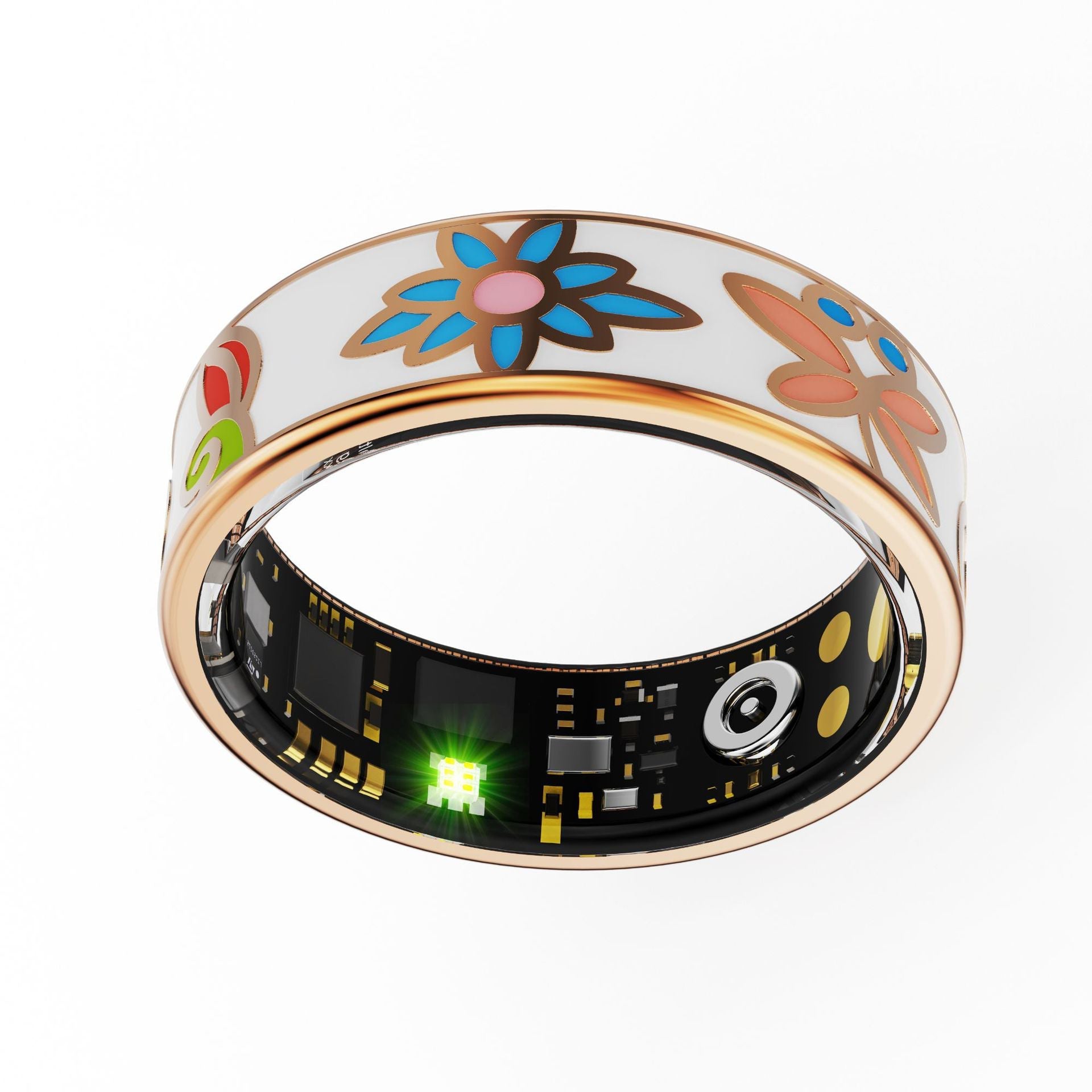 Close-up of Butterfly Floral smart ring on white background