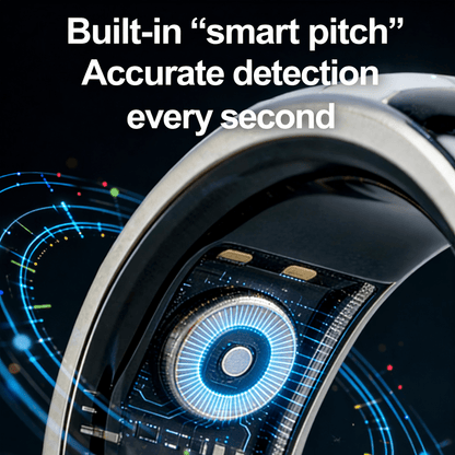 Close-up of the ring's inner optical sensor with blue graphics and smart pitch detection text