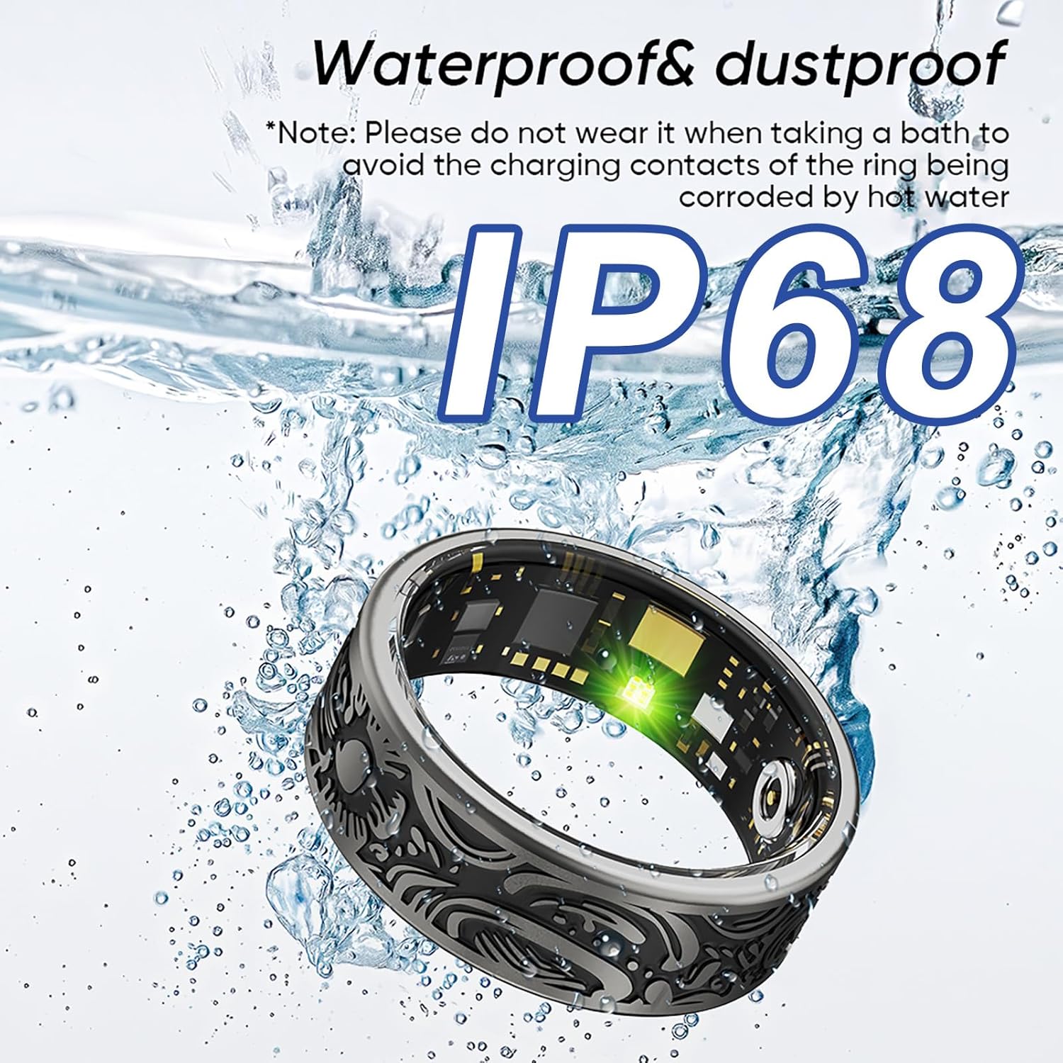 Gothic smart ring splashed with water under IP68 waterproof and dustproof guidance