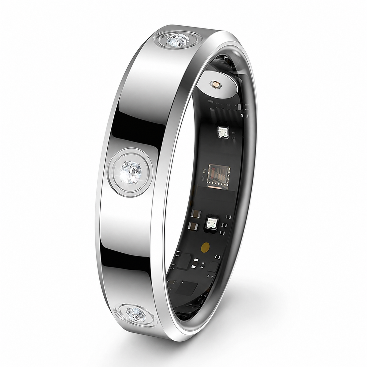 Wrongduck HR1 silver smart ring angled white background product view#color_hr1-silver
