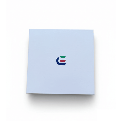Closed white Wrongduck ring sizing kit box with multicolor logo on a white background