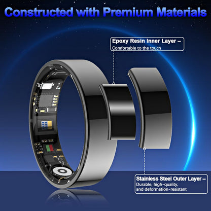 Exploded black SR1 ring showing epoxy resin inner and stainless steel outer layers