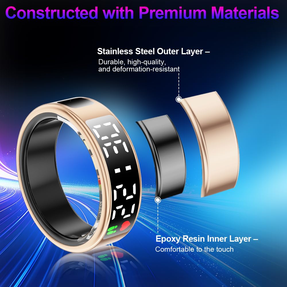 Exploded rose gold SR2 ring showing stainless steel outer and epoxy resin inner layers