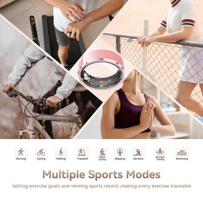 Pink SR3 ring surrounded by cycling, treadmill, yoga, tennis, and other sports mode scenes