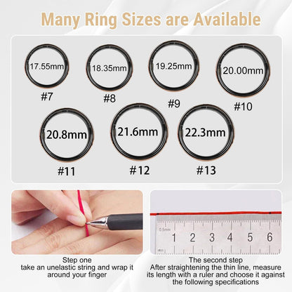 SR4 ring size guide for sizes 7–13 with diameter chart and string measuring steps
